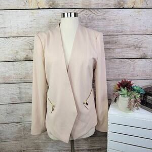 Magaschoni Women's Crepe Blazer Zip Pocket Long Sleeve‎ Jacket Pink Size 12